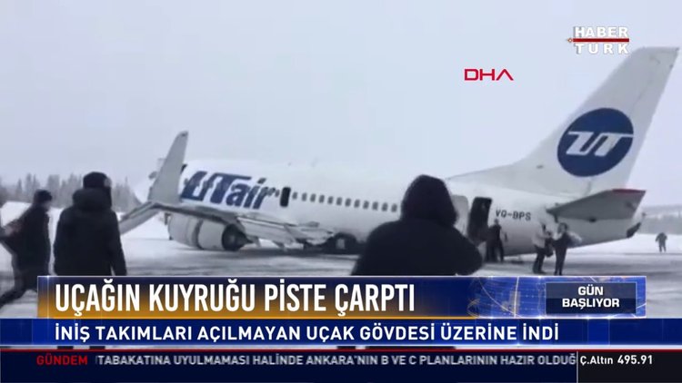Uçağın kuyruğu piste çarptı