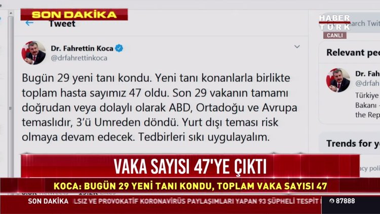 Türkiye'de koronavis vakası 47'ye çıktı