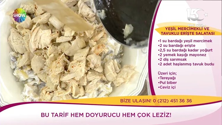 Yeşil mercimekli, tavuklu erişte salatası