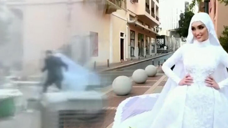 Beyrut'ta bir çift düğün fotoğrafı çektirdiği sırada patlamaya yakalandı