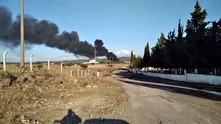 Ayvalık'ta zeytin yağı fabrikasının bahçesinde yangın