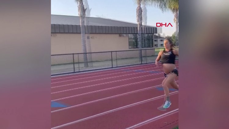 Hamileliğinin son haftasında iddia için 1,5 kilometre koştu