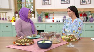 Öykü Gürman, Eylem Çelik ile birlikte terbiyeli buğday çorbası, kış salatası, duvaklı pilav ve siyah pirinçli sütlaç yaptı. ...