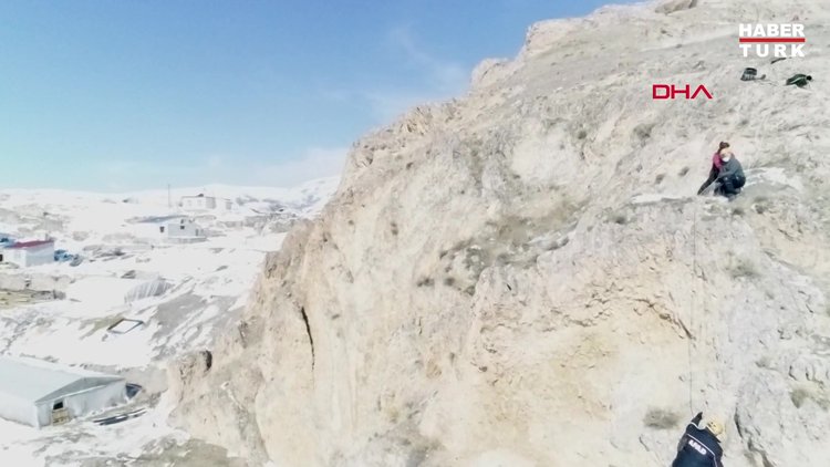 Kayalıklarda mahsur kalan keçileri AFAD kurtardı