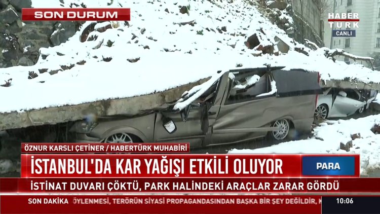 İstinat duvarı çöktü, park halindeki araçlar zarar gördü
