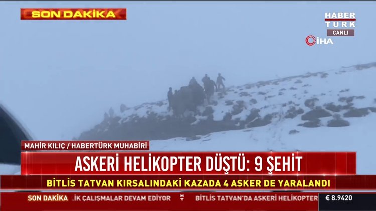 Bitlis-Tatvan kırsalında askeri helikopter düştü: 9 şehit 4 yaralı