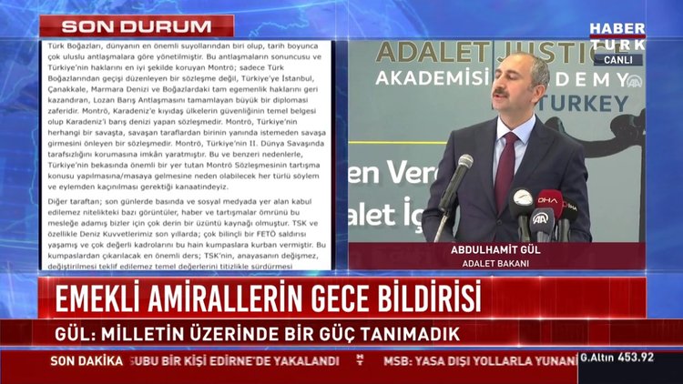 Adalet Bakanı'ndan emekli amirallerin bildirisine tepki