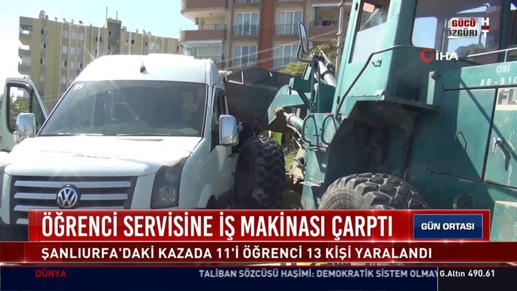 Öğrenci servisine iş makinası çarptı