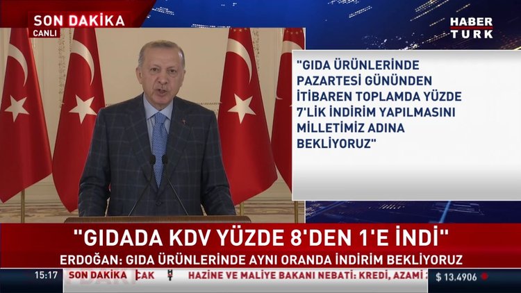 SON DAKİKA! Cumhurbaşkanı Erdoğan: Gıdada KDV yüzde 8'den 1'e indi