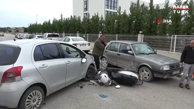 Motosiklet sürücüsünün hayatını kazada taktığı kask kurtardı