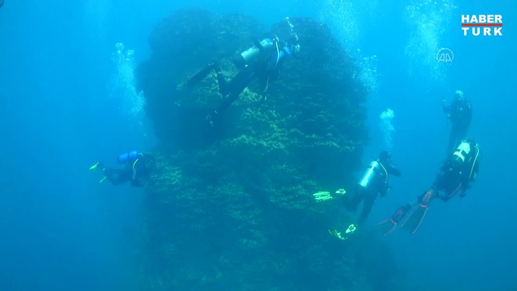 Van Gölündeki mikrobiyalitler su altı kamerasında