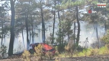 Çanakkale’de kaza yapan araç, orman yangınına neden oldu