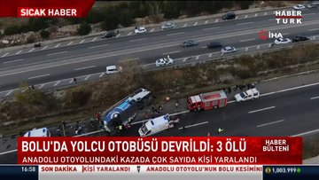 Anadolu Otoyolunun Bolu kesiminde yolcu otobüsü devrildi 