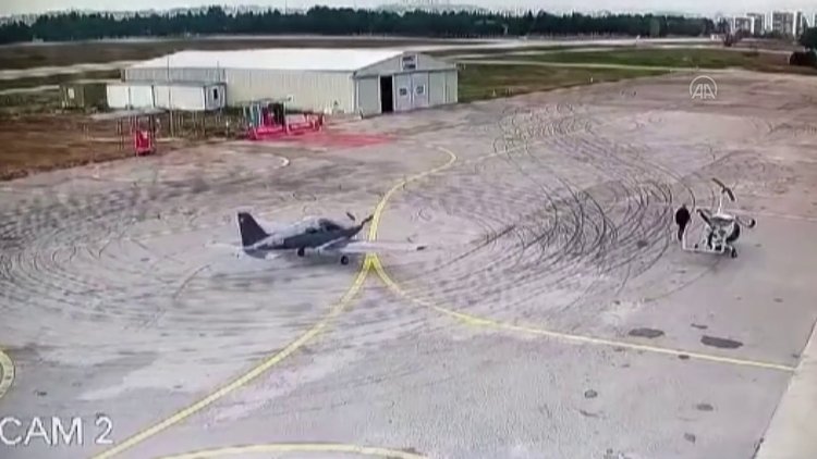 Araziye düşen eğitim uçağının kalkış anı