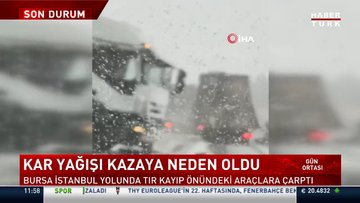 Bursa'da karlı yolda TIR'ların kaydı anlar kamerada