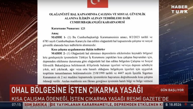 Deprem bölgesinde işten çıkarma yasağı