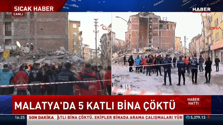Malatya'da 5 katlı bina çöktü