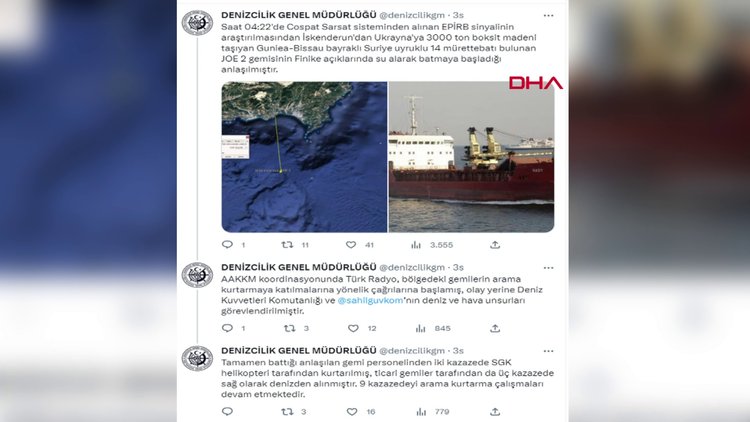 Antalya açıklarında ticari gemi battı