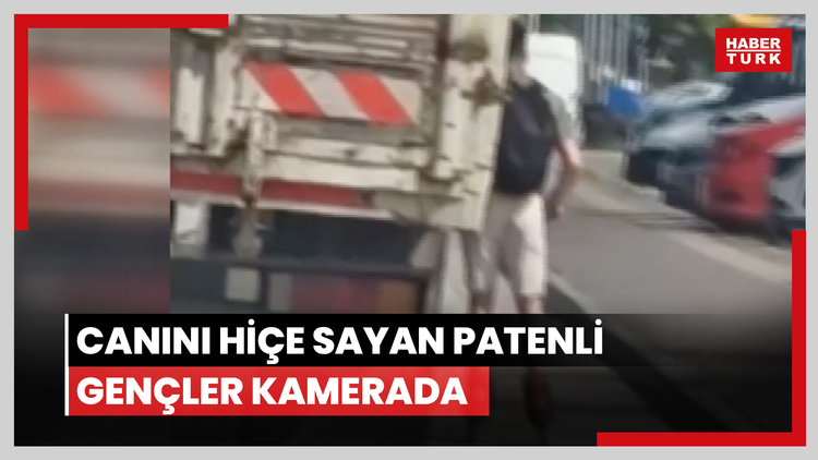 Canını hiçe sayan patenli gençler kamerada