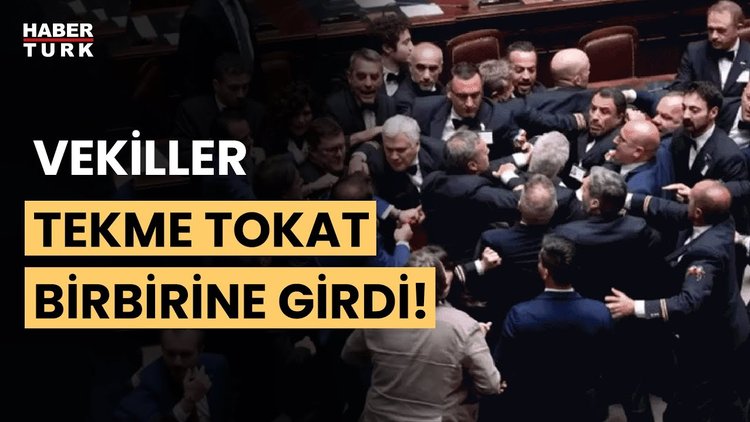 İtalyan parlamentosunda vekiller birbirine girdi!
