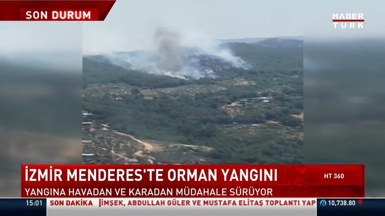 İzmir'in Menderes ve Gaziemir ilçelerinde çıkan 2 orman yangınına müdahale ediliyor