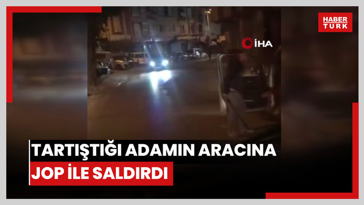 Tartıştığı adamın aracına jop ile saldırdı