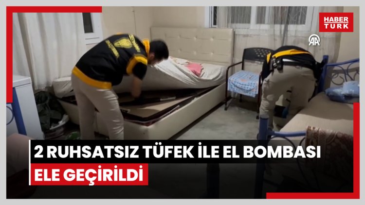 2 ruhsatsız tüfek ile el bombası ele geçirildi