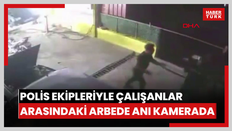 'Gürültü' ihbarına giden polis ekipleriyle çalışanlar arasındaki arbede kamerada