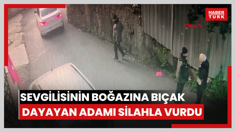 Sevgilisinin boğazına bıçak dayayan adamı silahla vurdu; olay anına ait görüntüler ortaya çıktı
