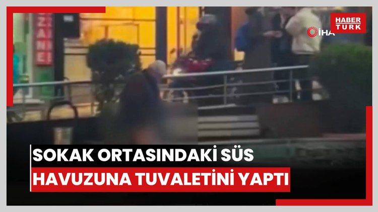 Sokak ortasındaki süs havuzuna tuvaletini yaptı
