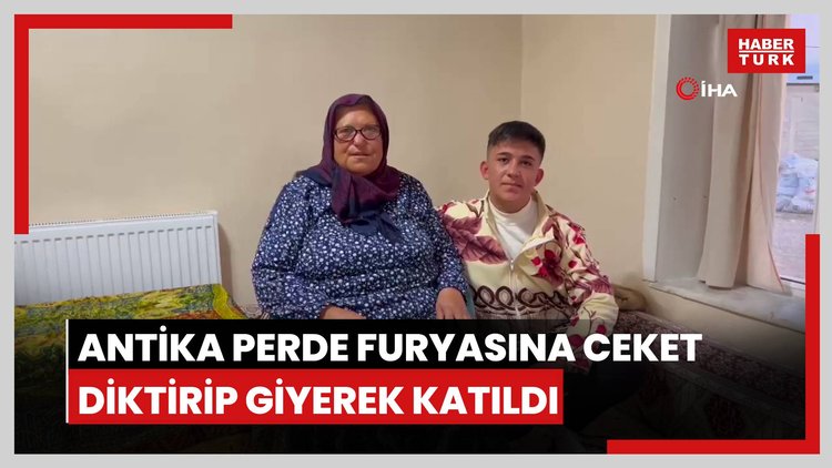 Antika perde furyasına ceket diktirip giyerek katıldı