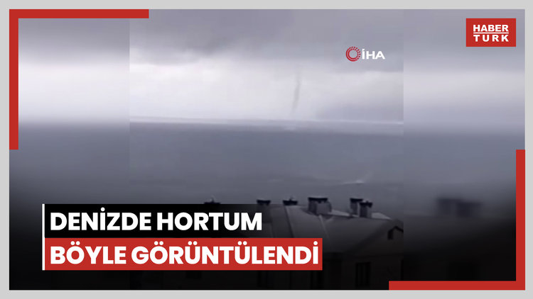 Rize'de kar ve dolu yağarken denizde hortum böyle görüntülendi