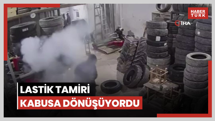 Tamir ettikleri lastik patladı, işçiler ölümden döndü: O anlar kamerada