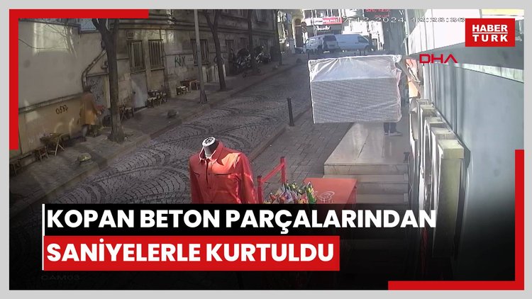 Şişli'de bina görevlisi kopan beton parçalarından saniyelerle kurtuldu