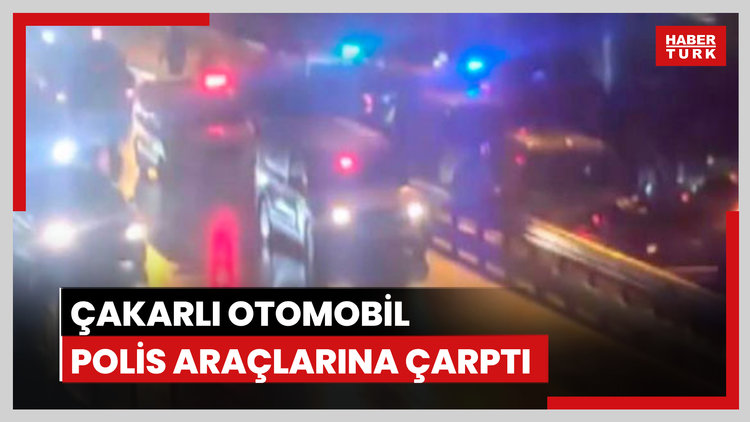Üsküdar'da denetimden kaçan çakarlı otomobil polis araçlarına çarparak durduruldu