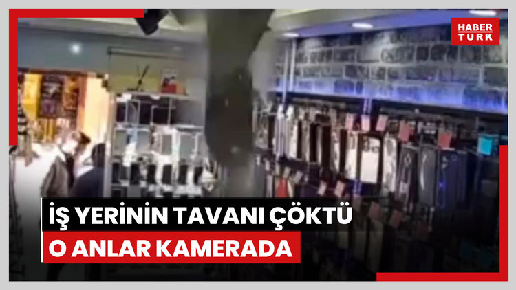 Bartın'da iş yerinin tavanı çöktü; o anlar kamerada