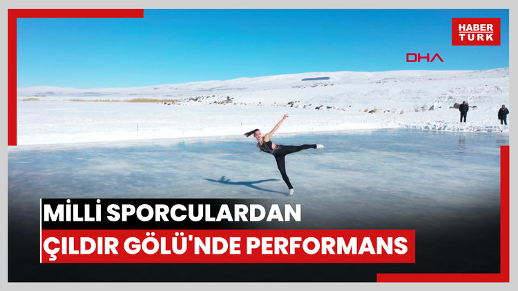 Milli sporculardan yüzeyi buz tutan Çıldır Gölü'nde performans
