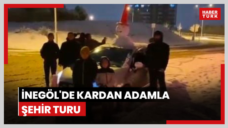 İnegöl'de kardan adamla şehir turu