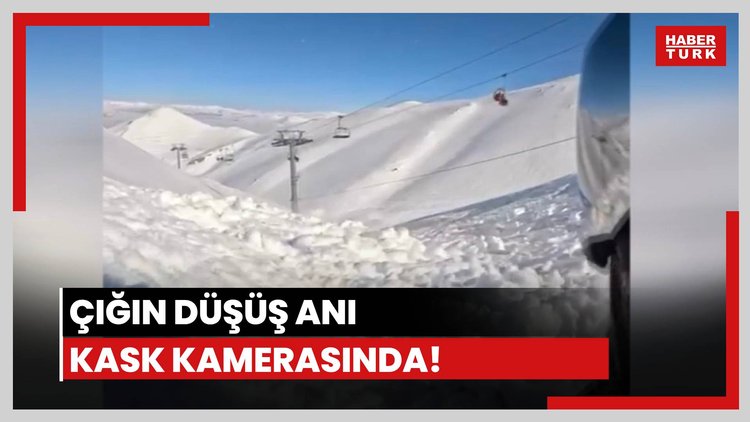 Çığın düşüş anı kask kamerasında!