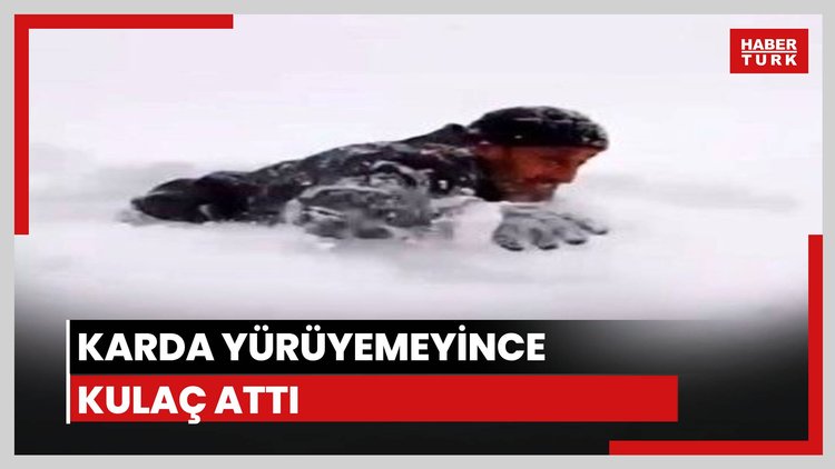 Karda yürüyemeyince kulaç attı