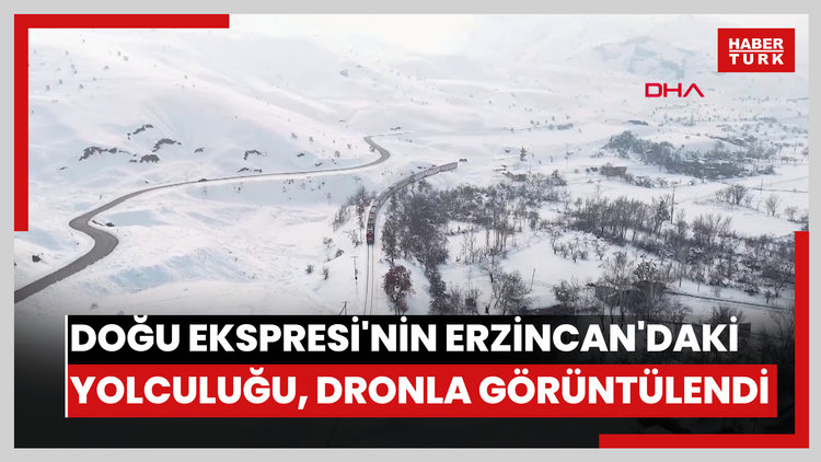 Doğu Ekspresi'nin karın beyaza bürüdüğü Erzincan'daki yolculuğu, dronla görüntülendi