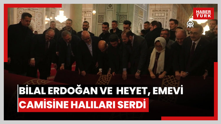 İlim Yayma Vakfı Mütevelli Heyeti Başkanı Bilal Erdoğan ve beraberindeki heyet, Emevi Camisine Gaziantepte üretilen halıları serdi