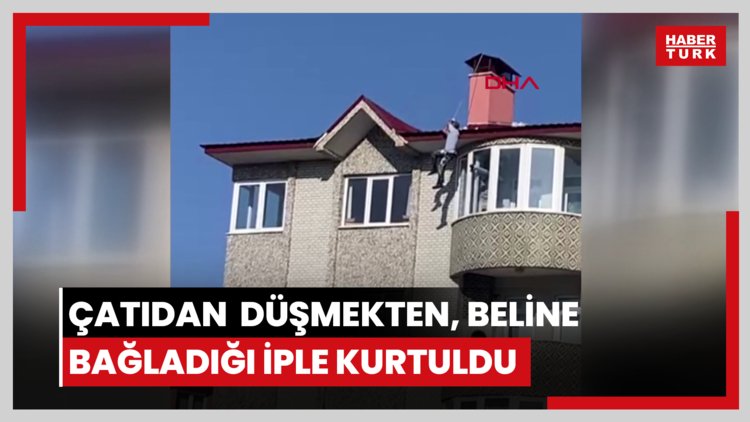 6 katlı binanın çatısından düşmekten, beline bağladığı iple kurtuldu