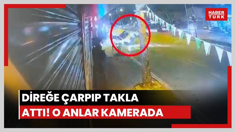 Direğe çarpıp takla attı