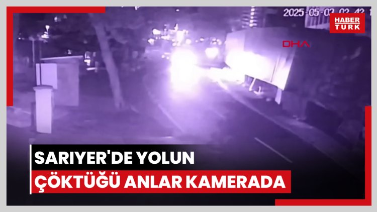 Sarıyer'de yolun çöktüğü anlar kamerada