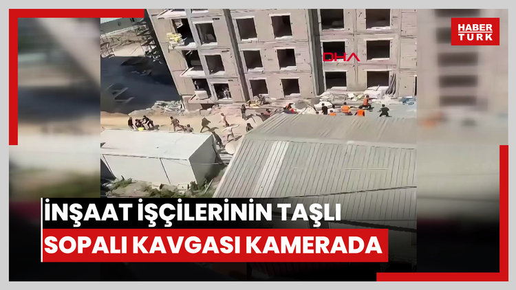 Gaziosmanpaşa'da inşaat işçilerinin taşlı sopalı kavgası kamerada