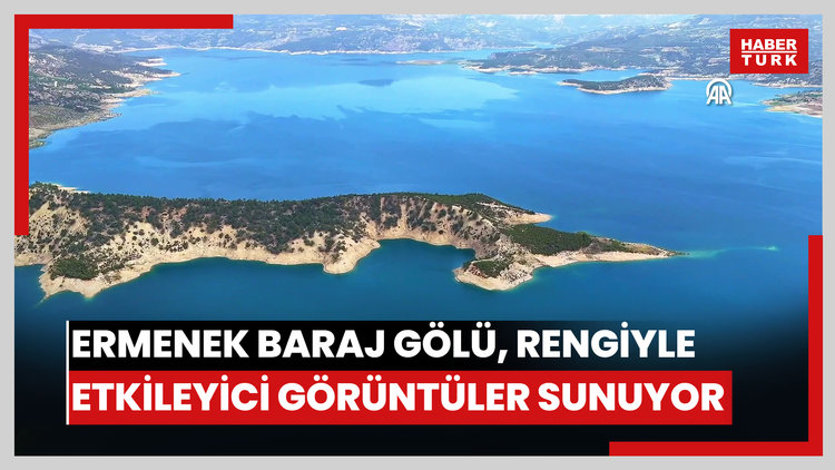 Torosların eteklerindeki Ermenek Baraj Gölü, turkuaz rengiyle etkileyici görüntüler sunuyor