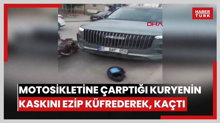 Otomobiliyle motosikletine çarptığı kuryenin kaskını ezip küfrederek, kaçtı