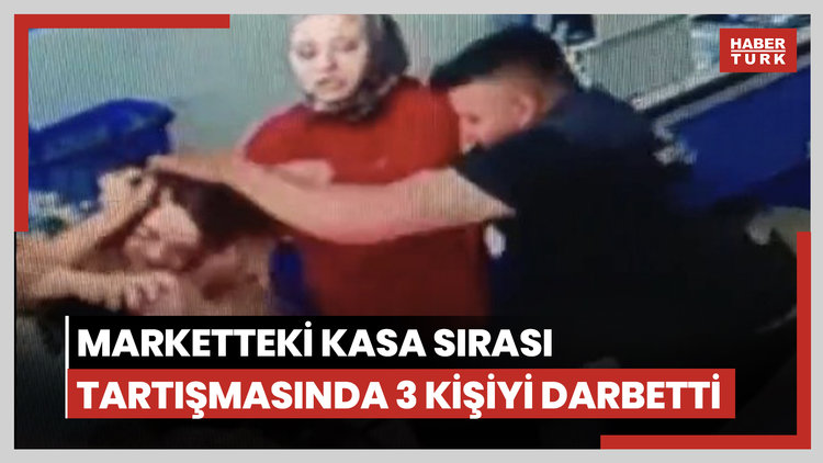 Marketteki kasa sırası tartışmasında 3 kişiyi darbetti