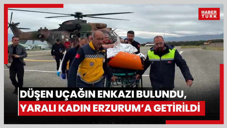 Kaçkar Dağlarının zirvesinde düşen uçağın enkazına ulaşıldı, yaralı kadın helikopterle Erzuruma getirildi